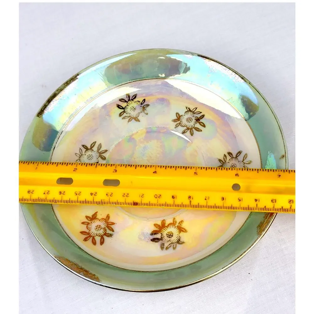 Vintage Lusterware Plate From Japan Mother of Pearl Glaze Gold Floral  40s 50s